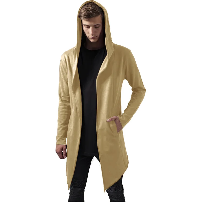 Men's Hooded Cardigan Trench Coat Streetwear Solid Color Hooded Windbreaker with Hood Autumn/Winter Jackets Men Trench Coat 2024