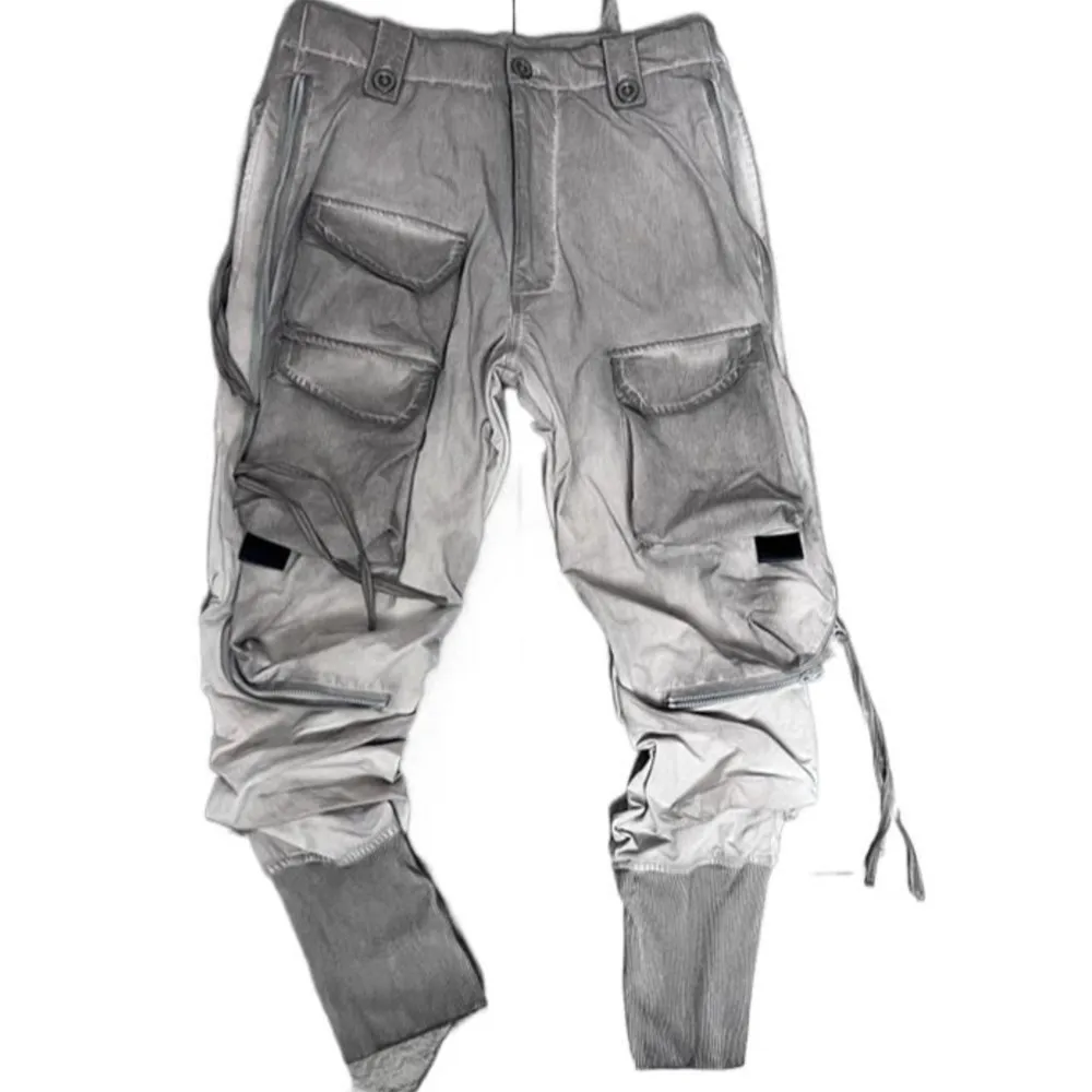 

American Niche Designer Hip Hop Motorcycle Multi-Pocket Distressed High Street Feet Washed Dirty Wash Overalls