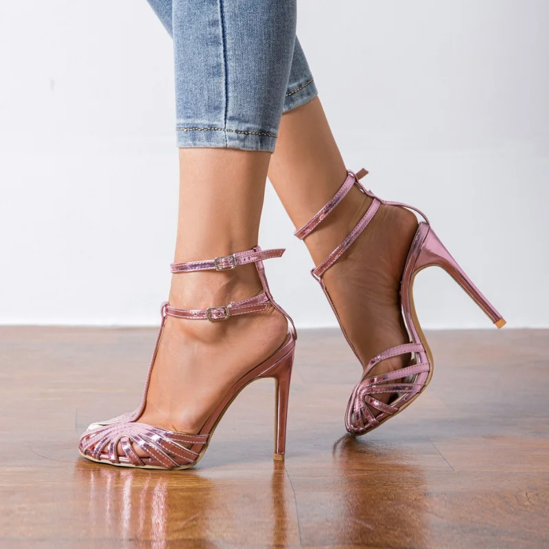 

2026 Summer Women's Closed Toe Stiletto Heels, European & American Style Ankle Strap & T-Bar Sandals, Plus Size Dressy Heels