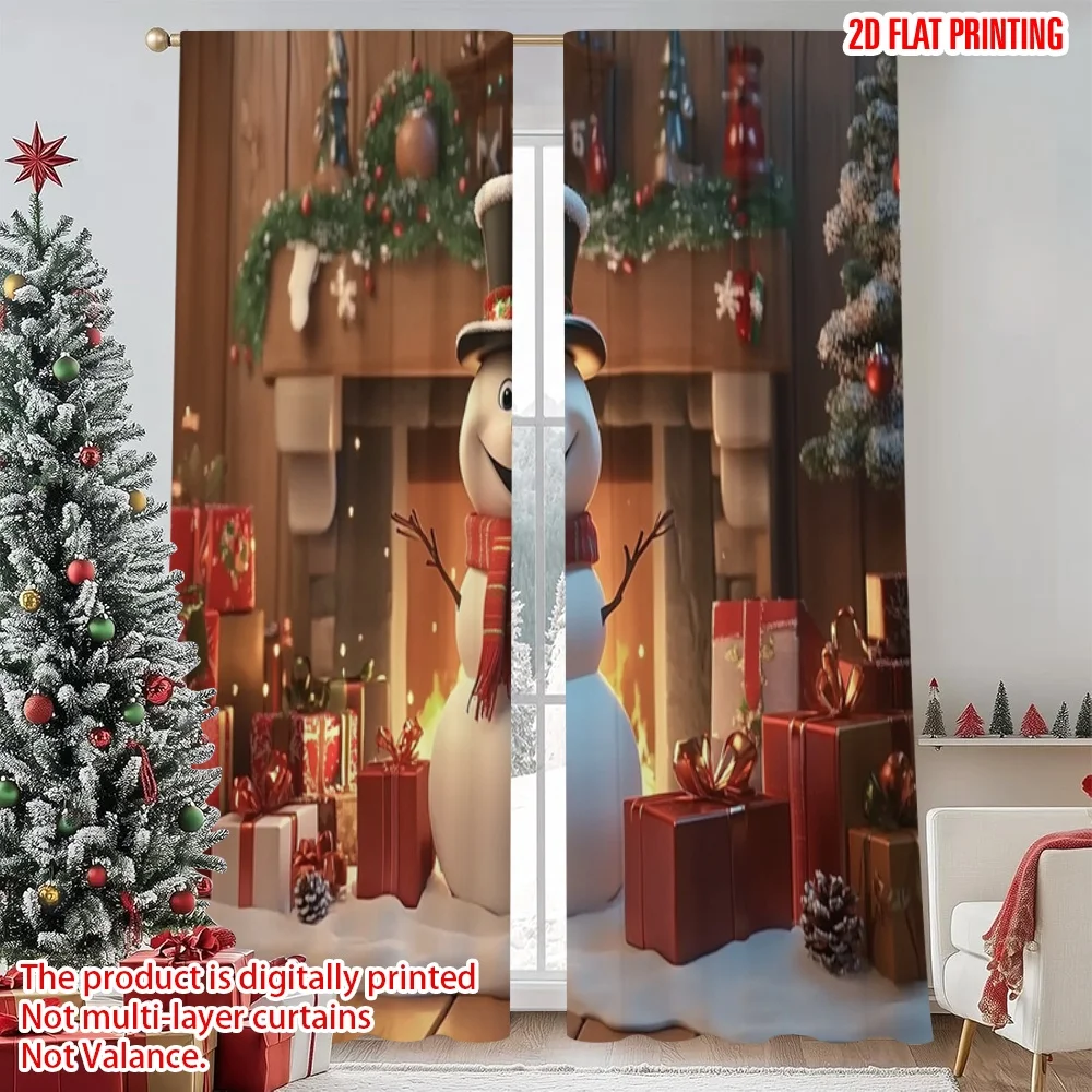 2pcs 2D flat printing Happy Christmas fashion curtains Snow and trees Digital Printed Polyester Drapes Non fading Festive