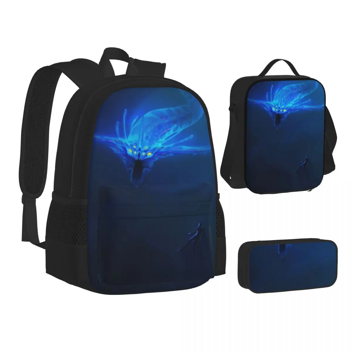 

Subnautica- Ghost Leviathan Poster Backpacks Bookbag Children School Bags Kids Rucksack Lunch Bag Pen Bag Three-Piece Set