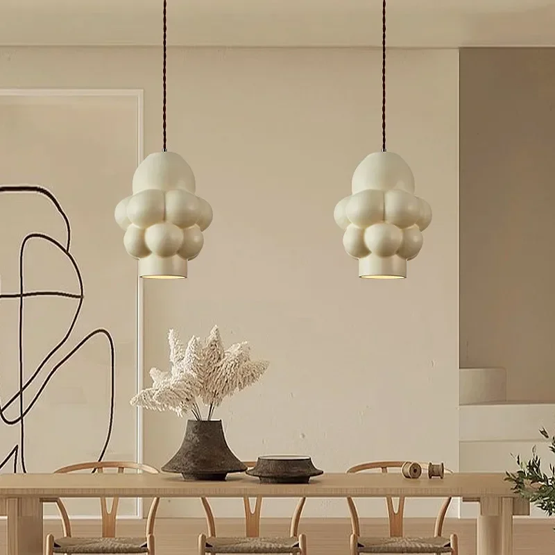 

French Creamy Wind Dining Room LED Chandelier Nordic Wabi Sabi Dining Table Bar Bedroom Cloakroom Pendant Light Home Decor Lamps