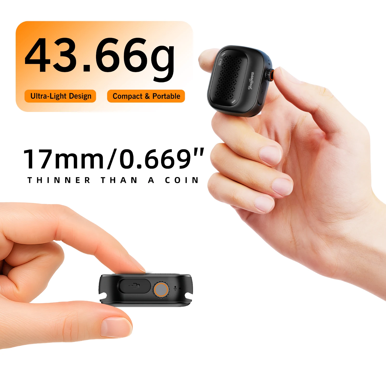 Mini portable wearable Bluetooth speaker with hands-free calling function, IP69 waterproof, 20 hours playback time