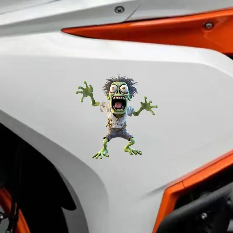 1PC Cute Green Zombie Motorcycle Stickers Waterproof DIY Motorbike Side Panels Fuel Tank Fairing Decals Halloween Decoration