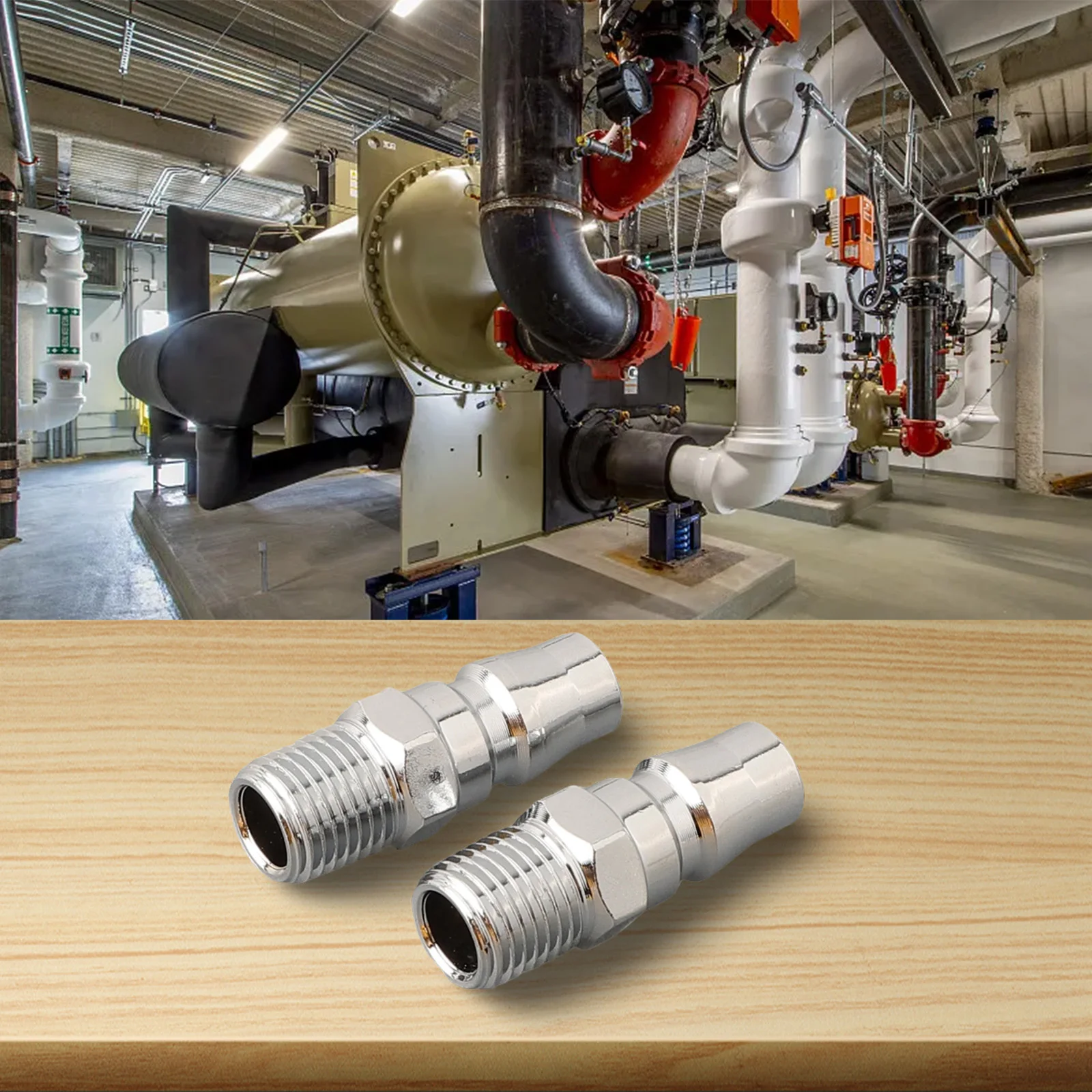 Set of 2 Male Coupling Air Fittings Steel with 1/4 Inch For BSP Male Thread Pneumatic Hose Connectors for Compressed Air Systems