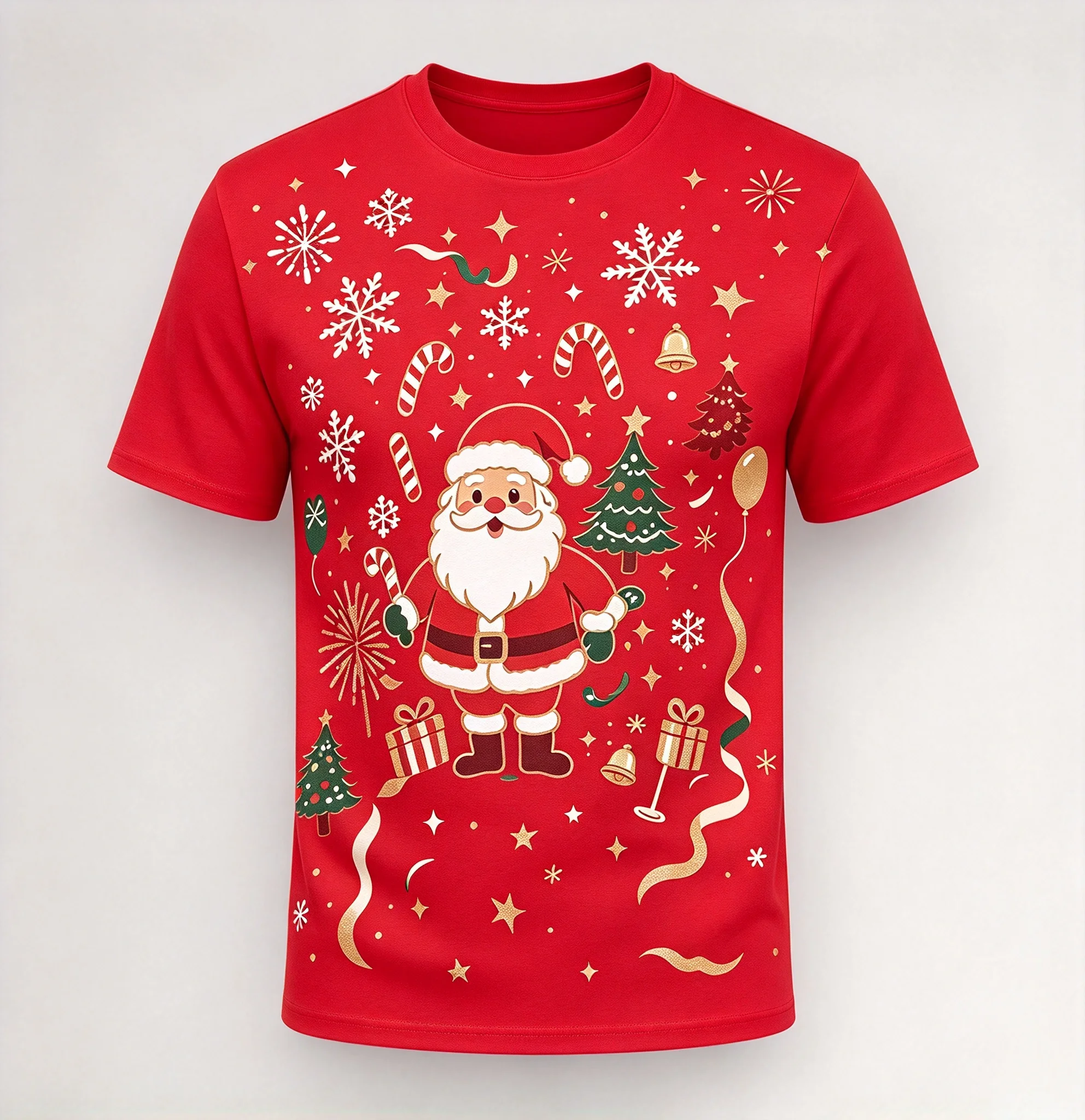 Men's Christmas Santa T-Shirt Cute Santa Claus Snowflake Gift Candy Cane 3D Print Short Sleeve Tee Xmas Holiday Party Casual Top
