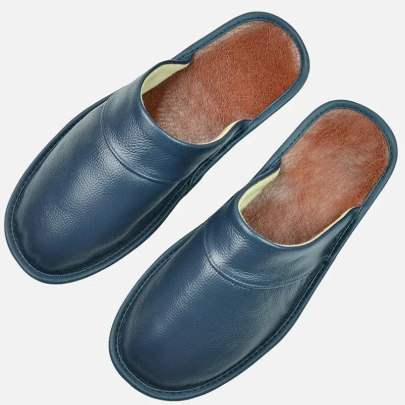 Big sizeGenuine Cow Leather Slippers Homes in indoor slipper Spring Autumn men women elderly non-slip casual single Slides shoes