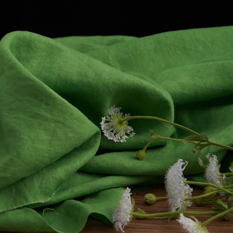 

1 ярд травяно-зеленая льняная ткань для пэчворка. Высококачественная ткань для платьев, платьев, брюк, рубашек и курток.