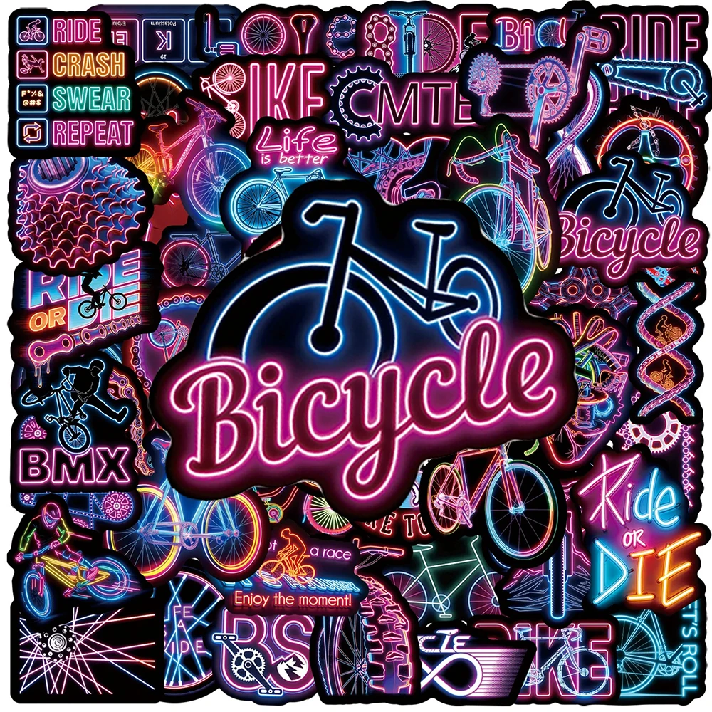 

10/30/50pcs Neon Bicycle Cartoon Graffiti Stickers Cool Waterproof DIY Stationery Helmet Phone Suitcase Decoration Sticker Packs