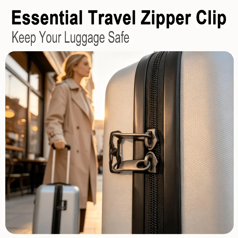 2pcs Black Locking Anti Theft Zipper Clips, Travel Essentials for Luggage Backpack
