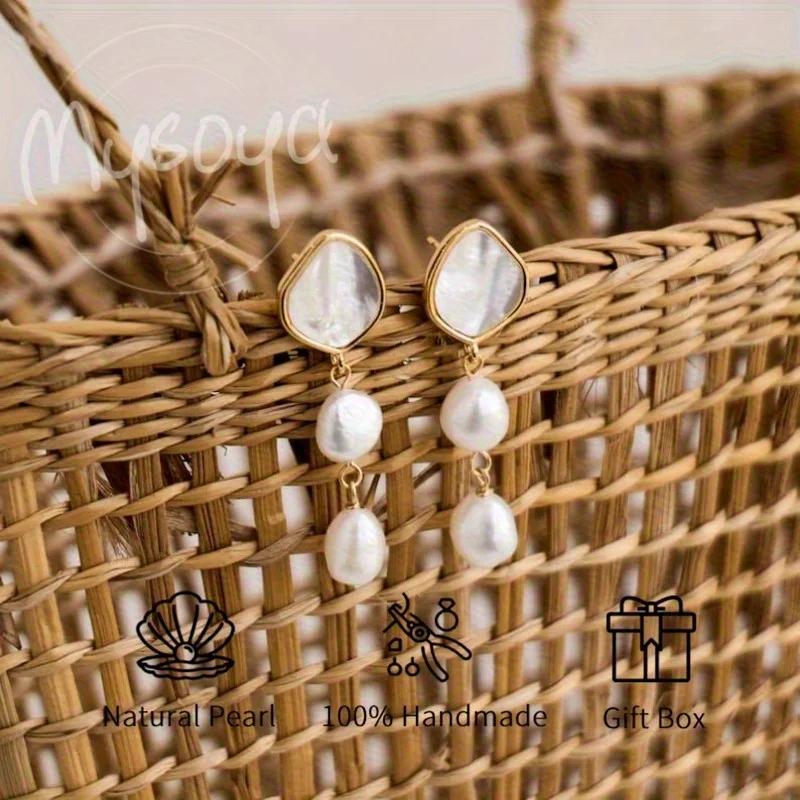 

MYSOYA Natural Freshwater Pearl Baroque Pearl Drop Earrings With Gift Box Perfect Wedding Jewelry Birthday Anniversary Gift