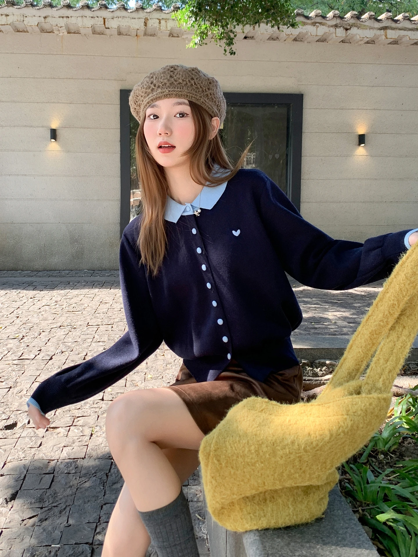 

Korean Sle Color Blo Ne Knitted Open Cardigan Women's Autumn Winter New Faion Anti Aging Sweater Jaet Top