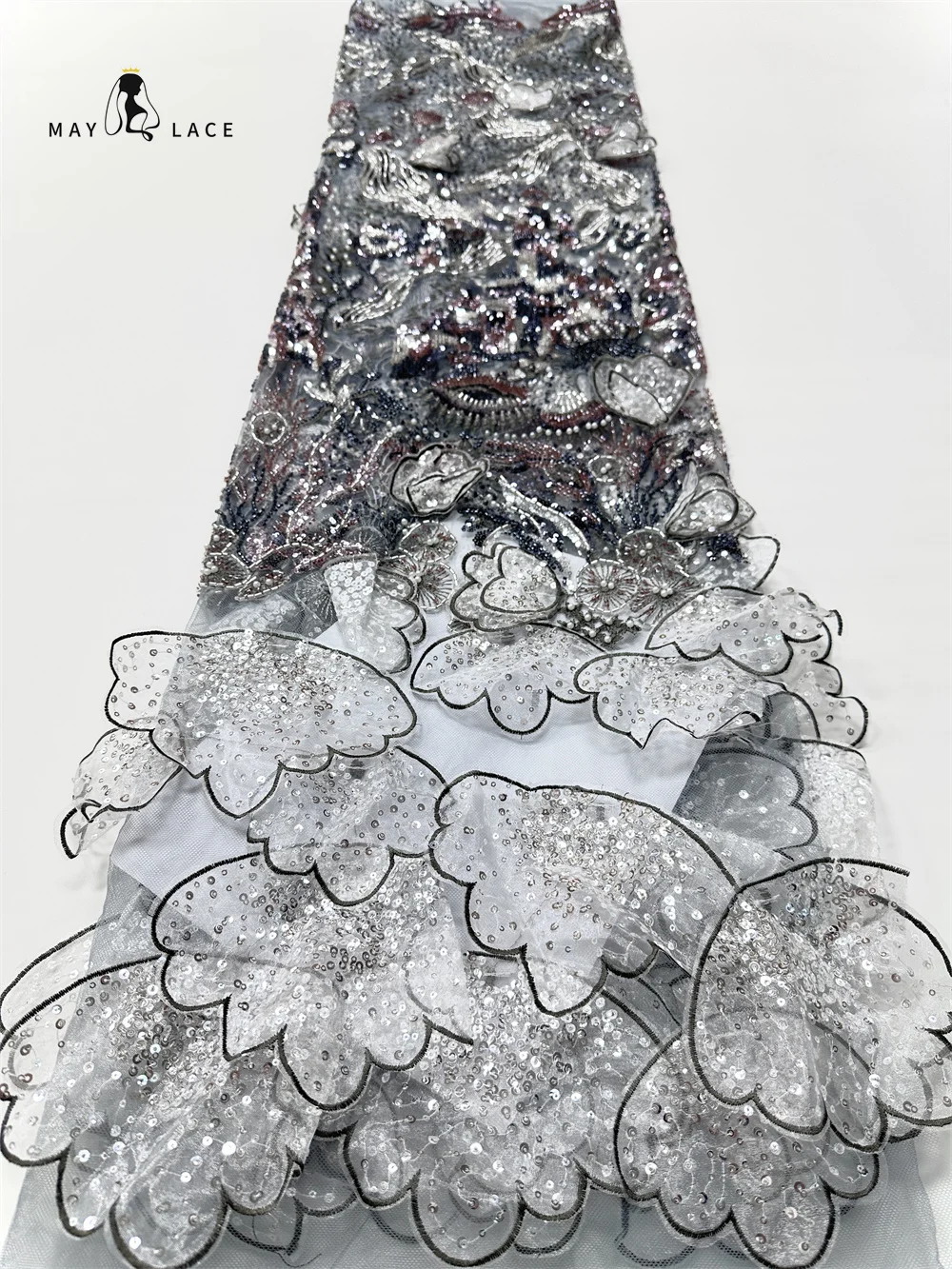 

Nigerian Sequins Lace Fabric 2025 High Quality Beaded African Lace French Tulle Sequin Embroidery Lace Fabrics For Party Dress