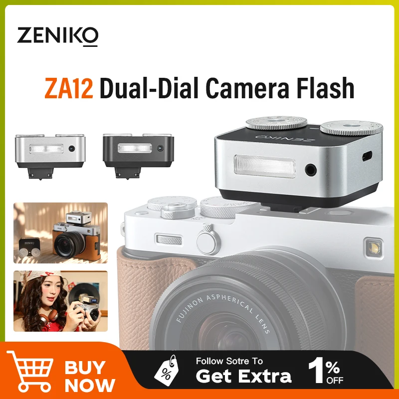 

ZENIKO ZA12 Retro Dual-Dial Mini Camera Flash Universal Standard Hot Shoe Mount for Sony Canon Nikon Olympus Fuji DSLR Camera