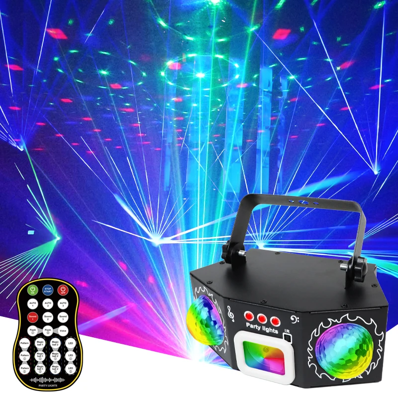 

HCWE RGB Laser DJ Light LED Stage Lights for Weddings Events Club Shows Remote Control Sound Activated RGBW Emission