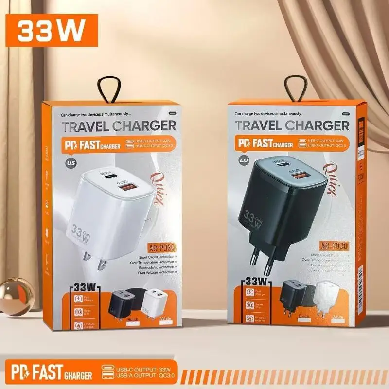 ~33W GaN Fast Travel Charger Dual Port PD 33W QC30 Output For Mobile Phones Tablets Travel And Daily Use