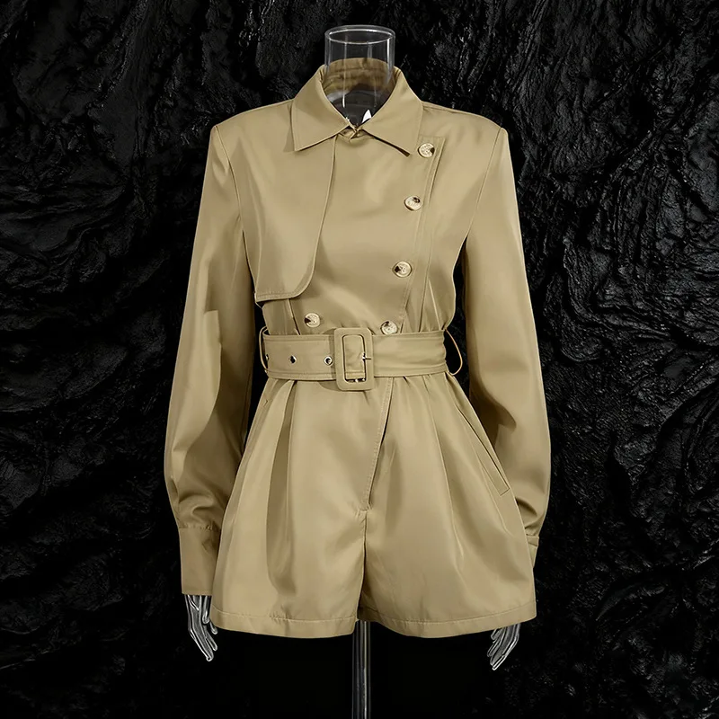 ZOCI المرأة سترة واقية السراويل بذلة تقسم معاطف حزام طويلة الأكمام الإناث قطعة واحدة جاكيتات بلون 2025 جديد #2