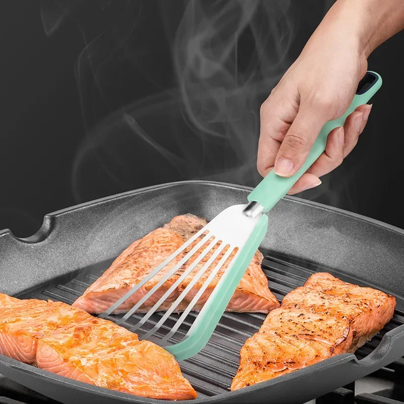 

Fried Fish Kitchen Tools Cooking Steak Silicone Spatula Heat Resistant Stainless Steel Pan Frying Pan Spatula Anti-burning