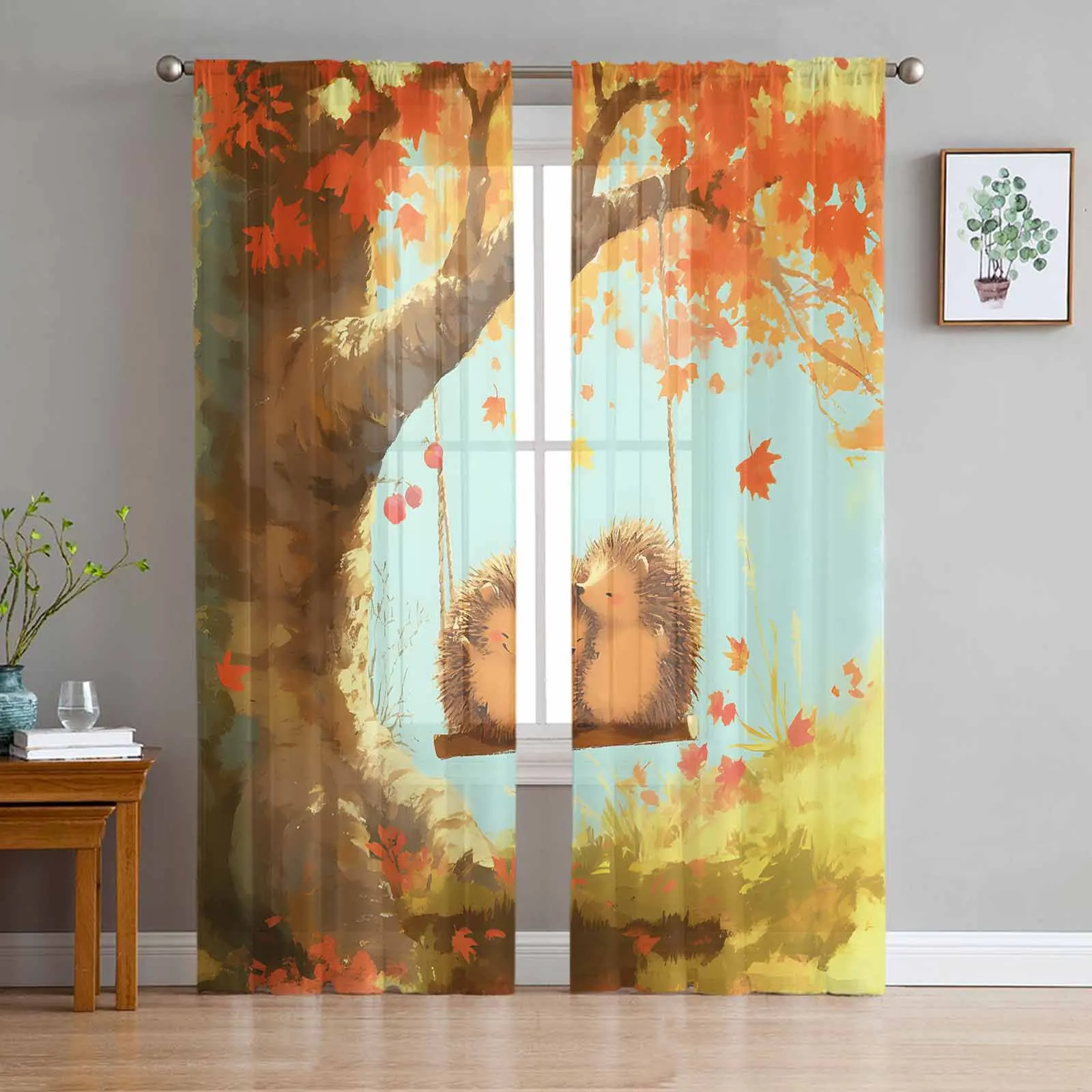 Red Maple Leaves Of Autumn Maple Trees Sheer Curtain Living Room Drapes Home Bedroom Voile Curtain Tulle Window Curtain