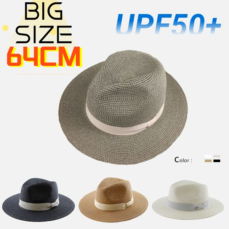 

New Big Head Panaman Straw Hat with Foldable Straw Woven Hat Plus Size 61-64cm Men Jazz Top Hat Sun Protection Sun Shading Hat