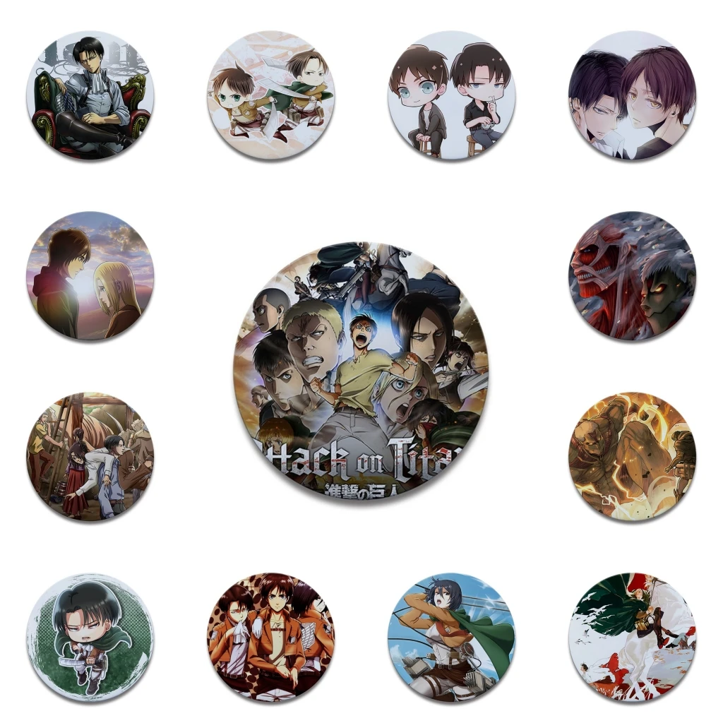 

58mm Anime Attack on Titan Eren Jaeger Mikasa Ackerman Erwin Smith Cosplay COSTUME Badge Pin SPTE Tinplate Brooch Prop Xmas Gilf