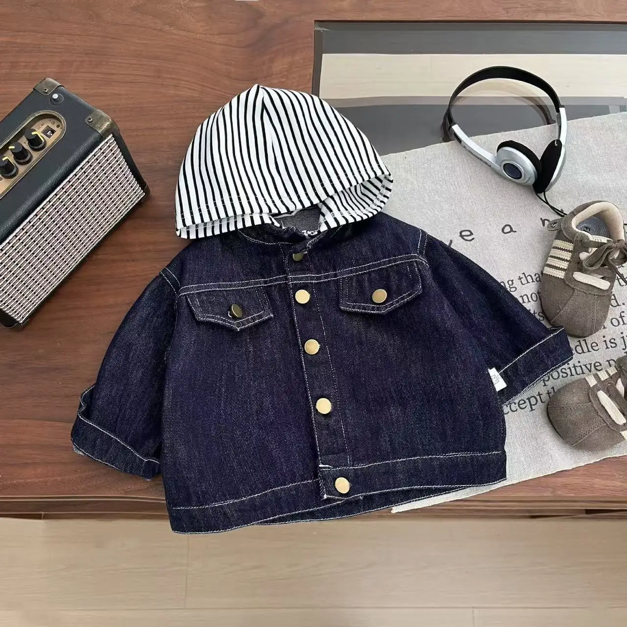 الكورية الأولاد الدنيم ربيع 2025 جديد وسيم الأطفال الصغار عندما تكون المألوف مقنعين قمم عارضة مطابقة سترة