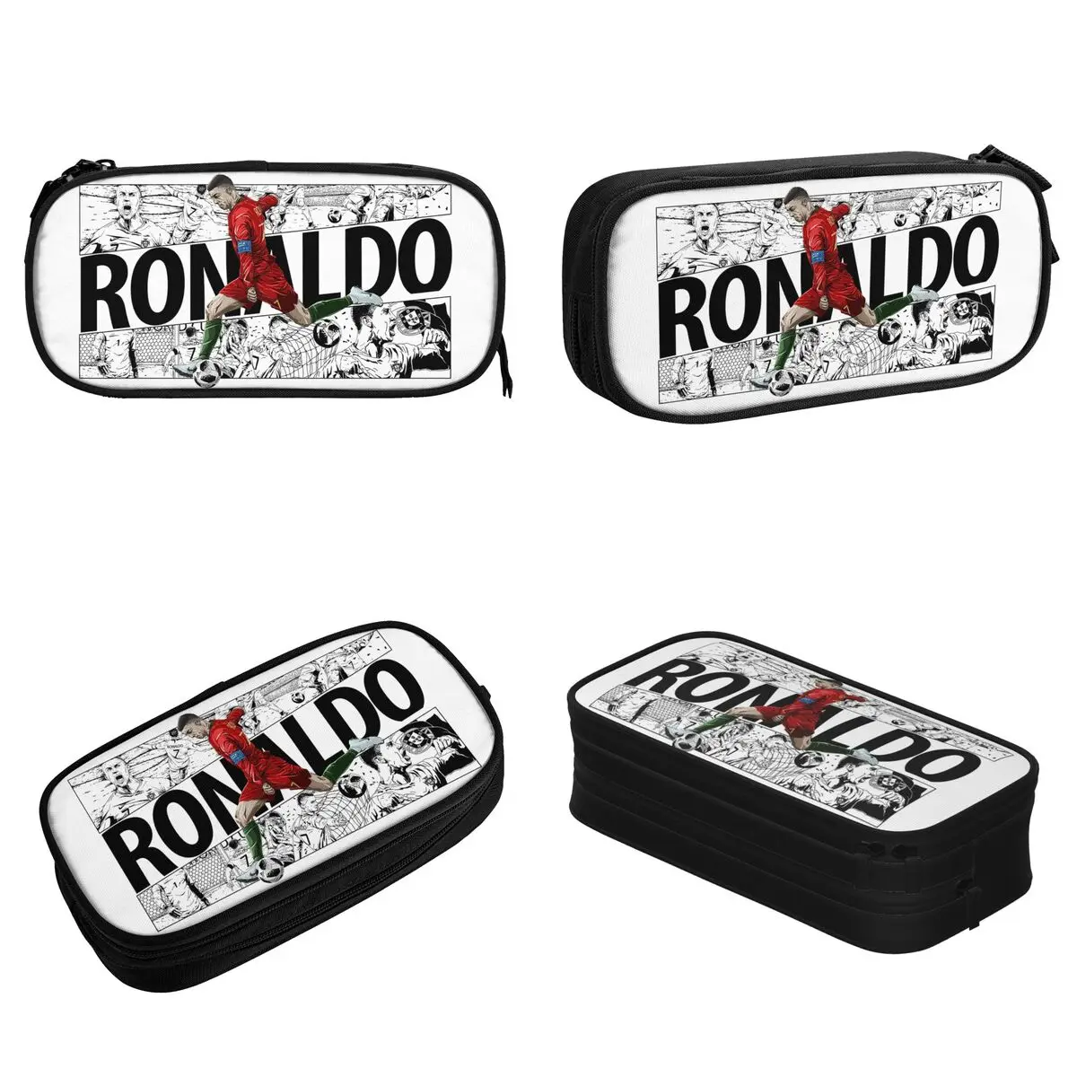 Classic Ronaldo Fan Pencil Case Merch CR7 Football Design Pencilcases Pen Box for Fan Big Capacity School Supplies Stationery