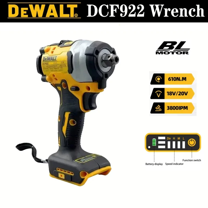 

DCF922 Genuine Dewalt Electric Impact Wrench Rechargeable High Torque 406Nm(Reverse) 1/2" 2500 RPM Universal for20V Battery
