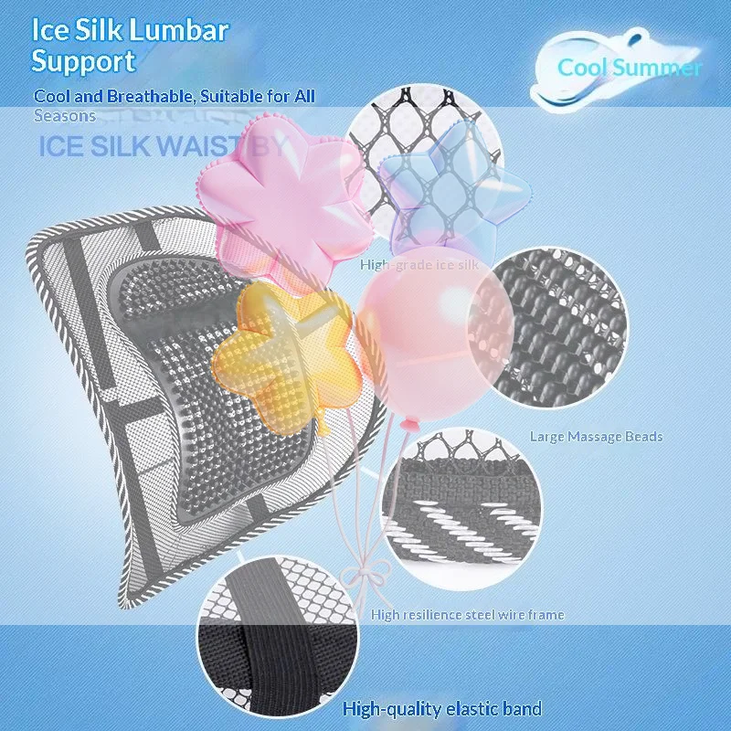 Non-slip Mesh Lumbar Back Brace Cushion Ergonomic Massage Support Pad for Car Seat Home Office Chair Posture Fix