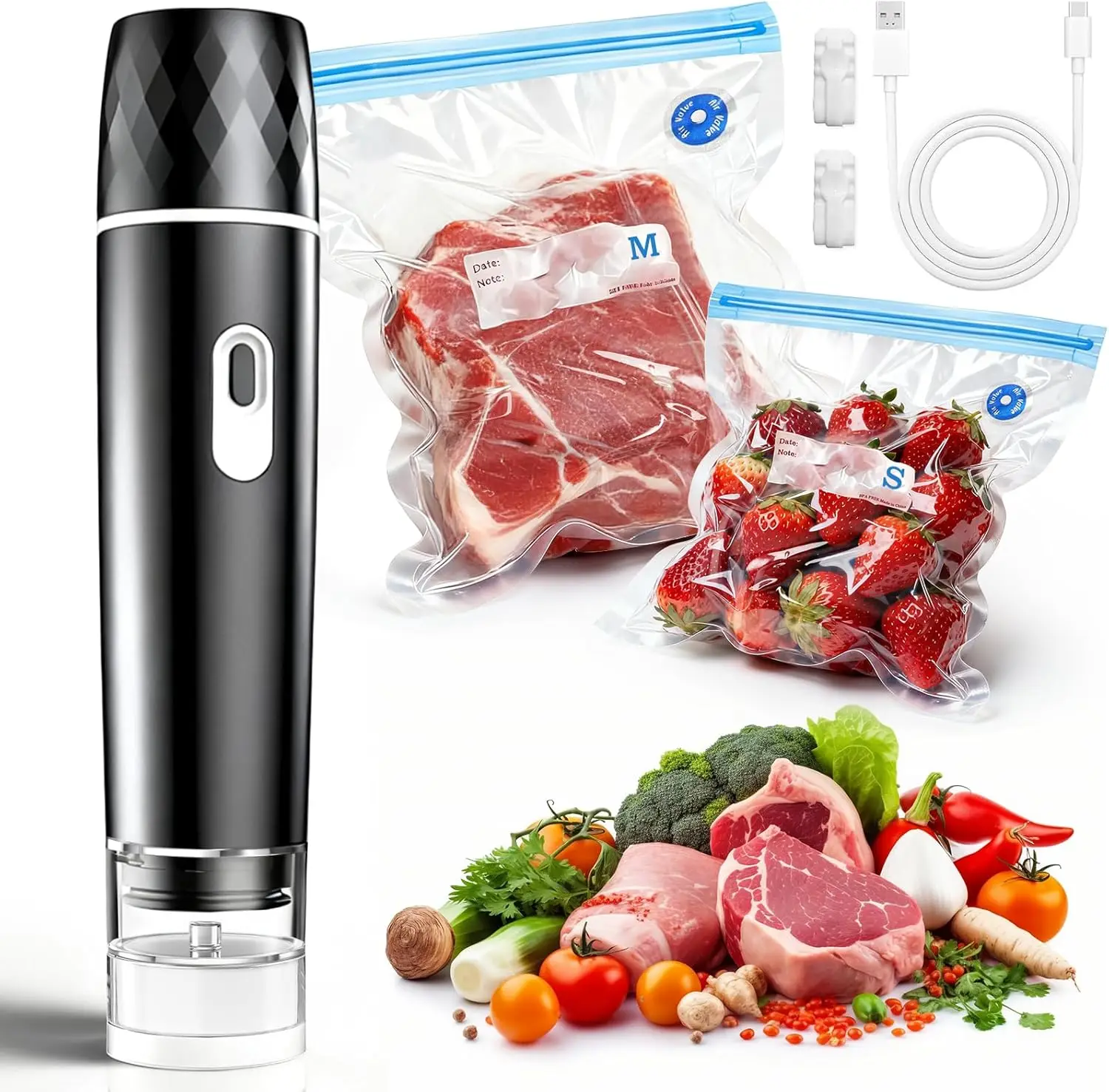 

Handheld Vacuum Sealer, 70KPA Suction, Rechargeable, 10 Bags Included for Meal Prep & Travel