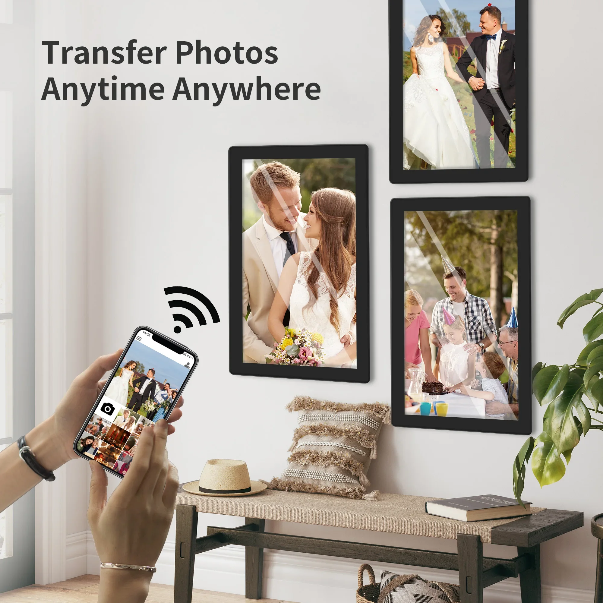 21.5 Inch WiFi Cloud Picture Frame  1920*1280 IPS Touch Screen Digital Photo Frame with 32GB Memory Type C Port Frameo System