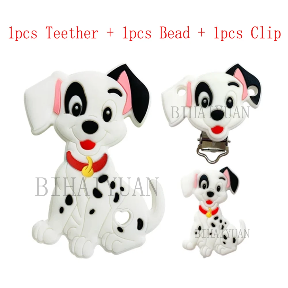 3pcs one set 101 Dalmatians Silicone teether clip Focal Beads DIY Pacifier Chain Clips Beads pen Toy Jewelry Accessories