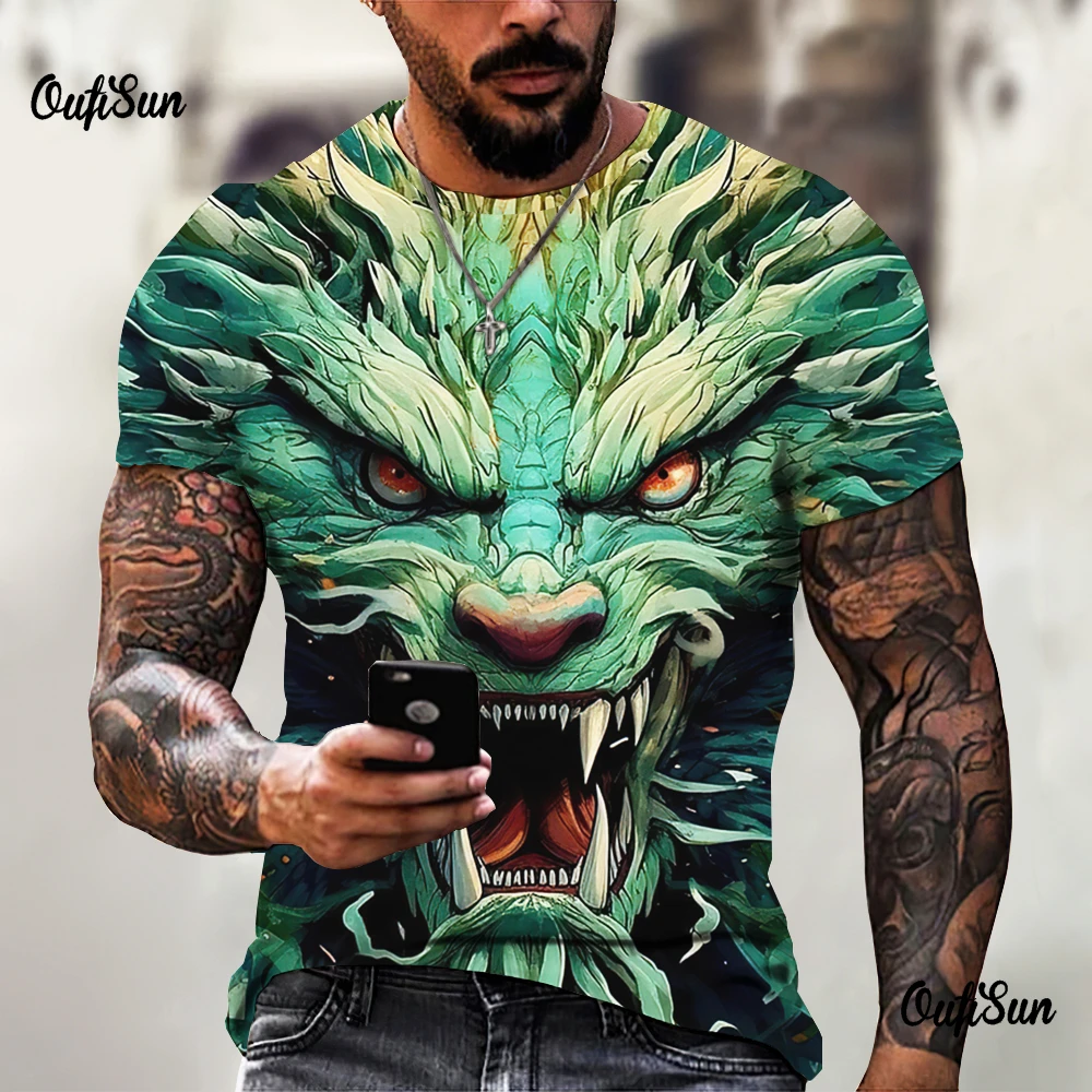 Summer Men's Short Sleeve Cartoon T Shirt 3d Dragon Print Fashion Street O-Neck Pullover Outdoor Oversized T-Shirt Male Clothing