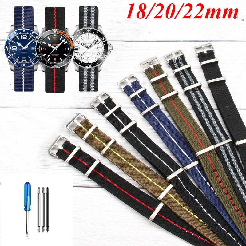 18mm 20mm 22mm Elastisches Stretch-Nato-Nylon-Canvas-Uhrenarmband für Herren und Damen mit Dornschließe, universelles Armband-Ersatzwerkzeug – Detail 7