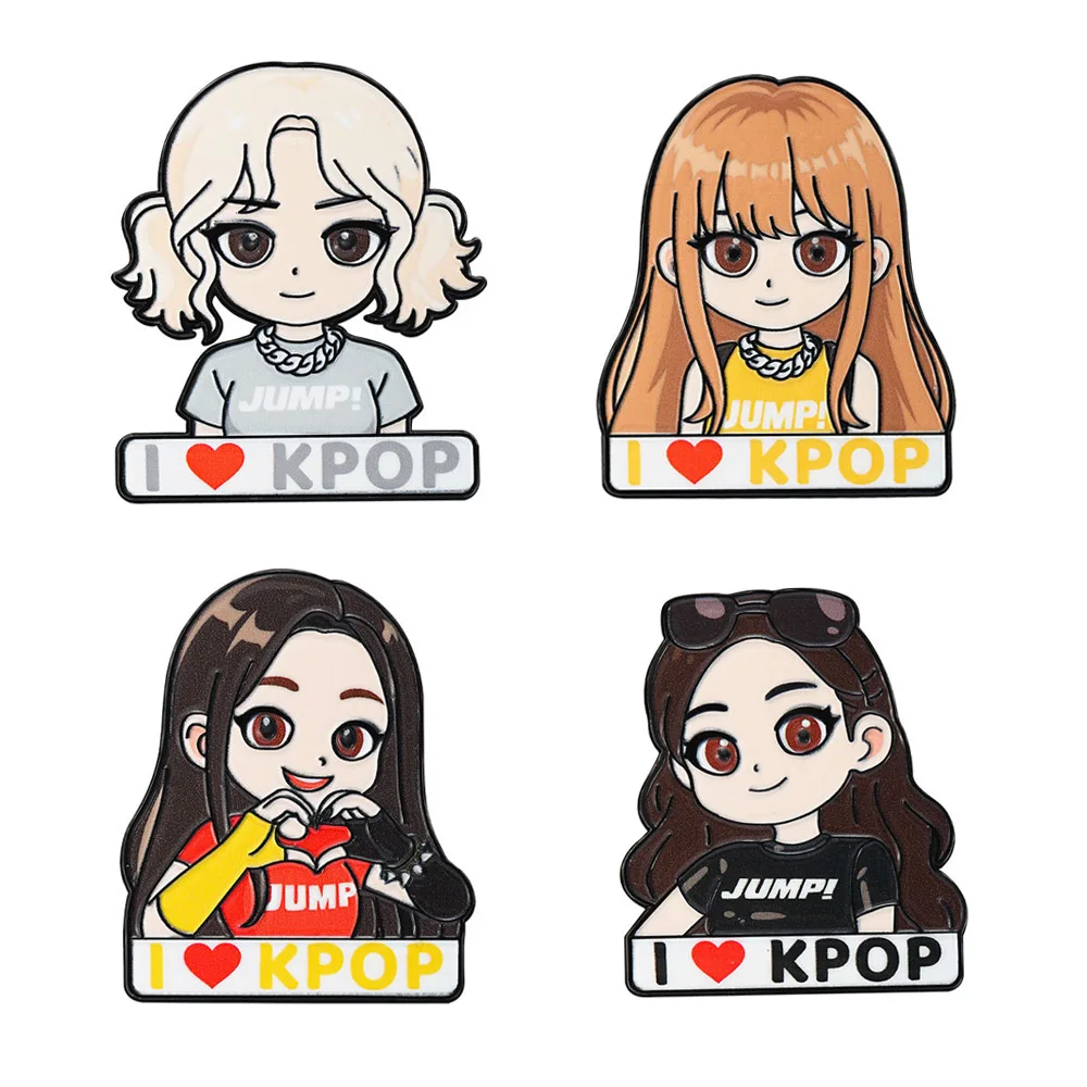 4pcs Kpop Girls Group Fashion Enamel Pins Set Anime Brooches Lapel Pin Badges for Backpack And Clothes Accessory Fashion Jewelry