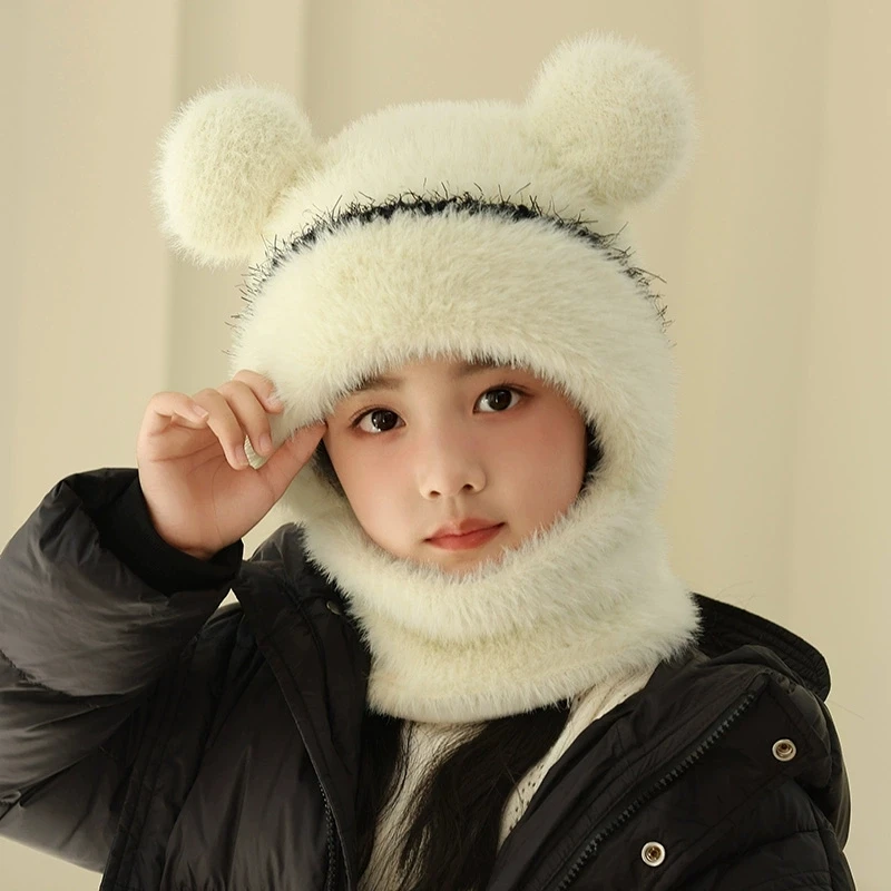 Kids Hats Scarf Set Baby Winter Windproof Hat Little Girl&Boy Ear Protection Hats Children Warm Pompom Beanies for Cold Weather