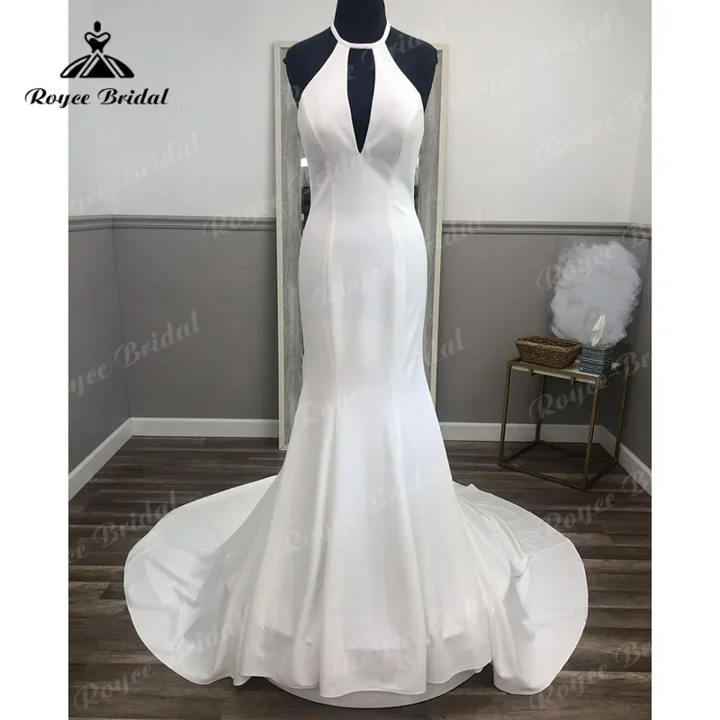 Halter Neck Satin Open Back Off the Shoulder Mermaid/Trumpet Wedding Dress 2025 Vintage vestido branco sereia Wedding Gowns