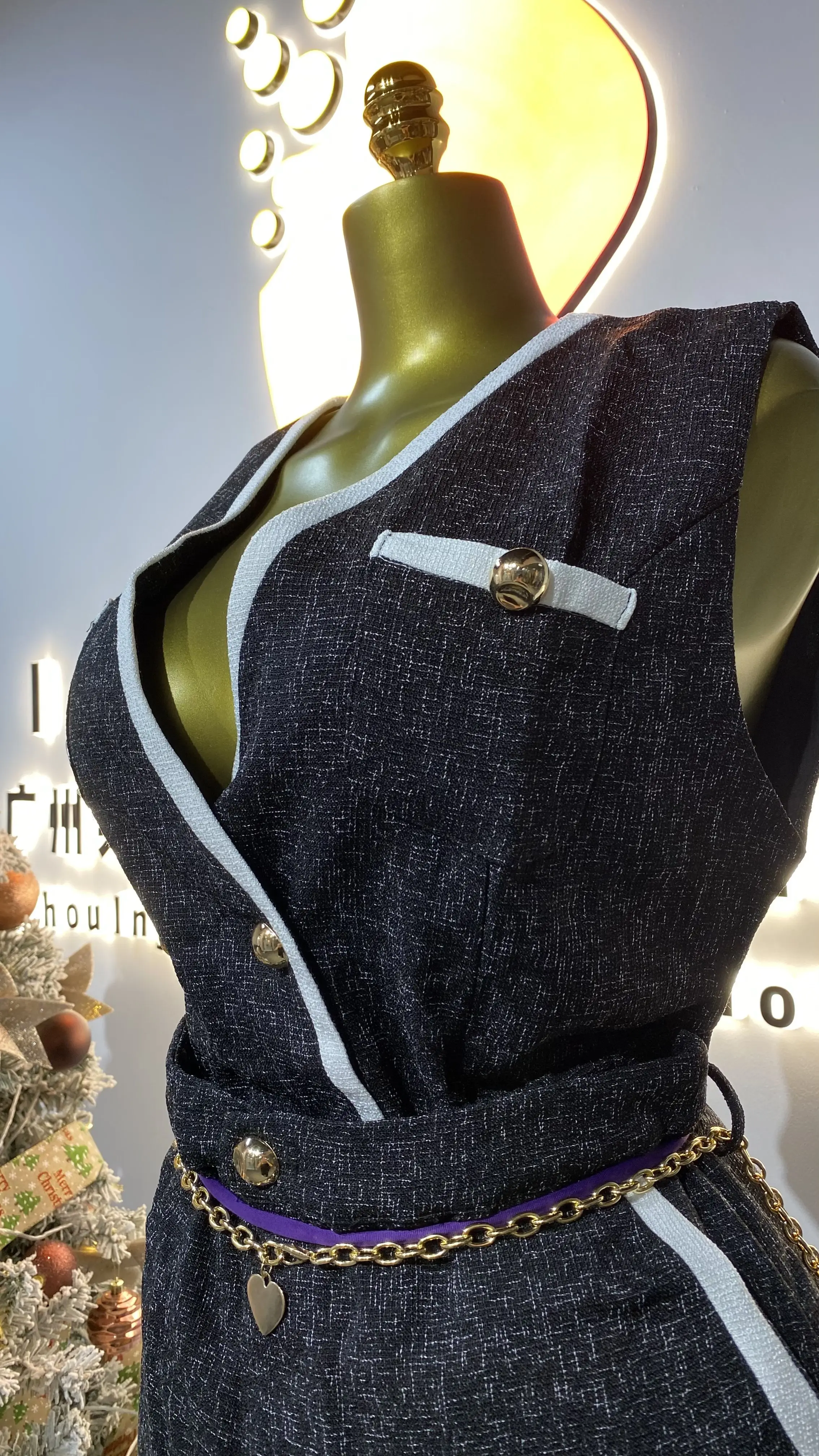 New arrival direct sale wholesale hot sale fashion latest design double breasted black wool tweed blazer women jacket-GZMM204