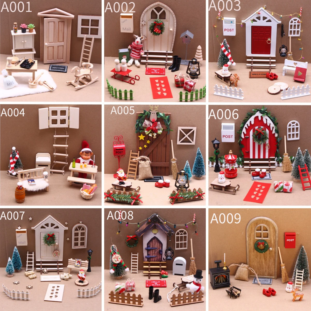 Hot Sale Christmas Dollhouse Set Miniature Wooden Elf Magical Door Kit Fairy Gnome Garden Door Xmas Craft Set For Festival Deco