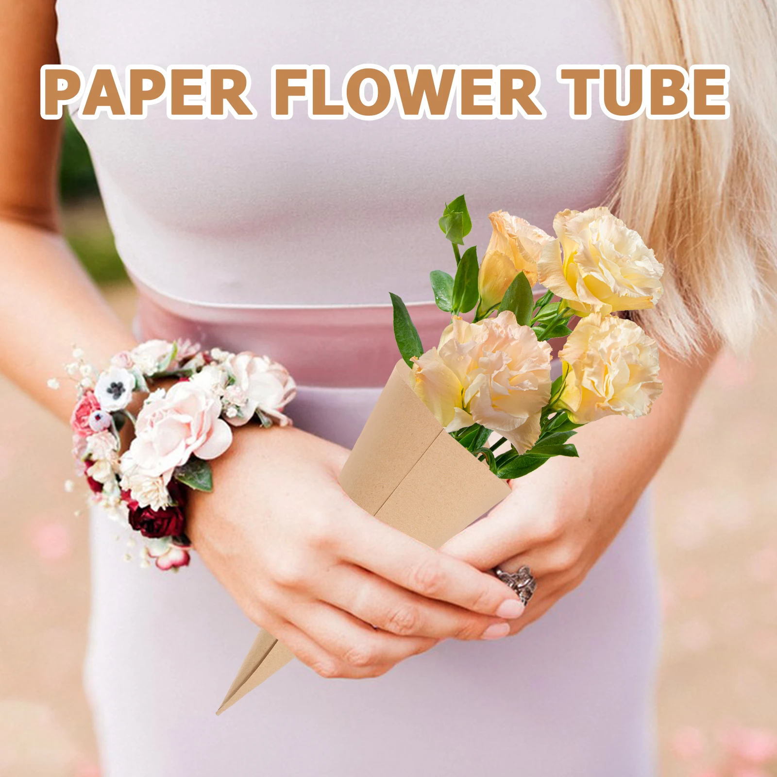 

50pcs Paper Cones Kraft Flower Cones Wedding Confetti Petal Cone Vintage Craft Gift Packaging Art Supplies