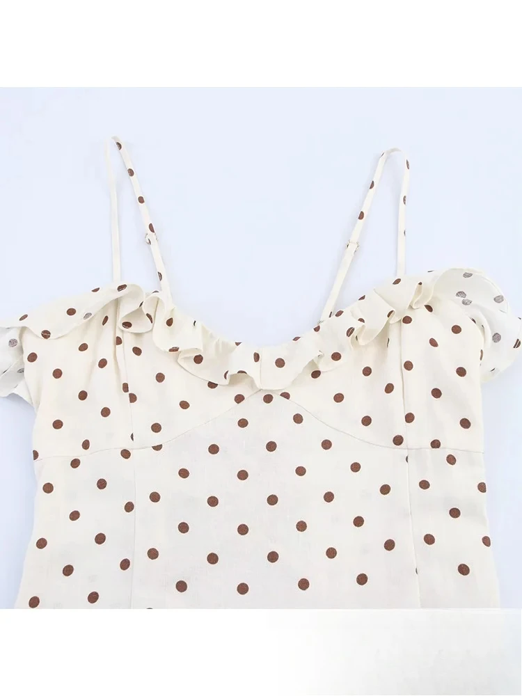 KONDALA Dolce Romantico Donna Cami Dress Polka Dot Stampa Backless Lace-Up Increspato Abito con spacco Moda Estate 2025 Abito da vacanza