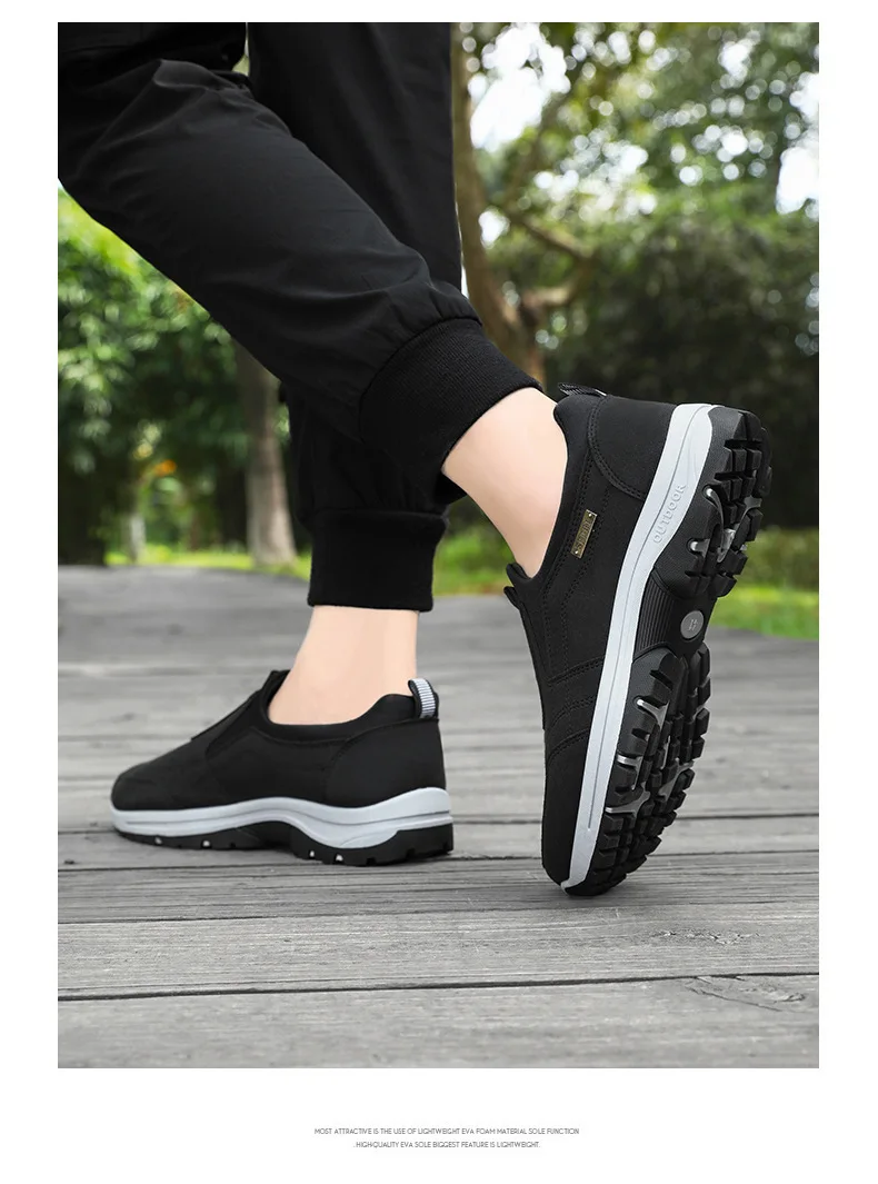 Wasserdichte Slip-On-Wanderschuhe für ältere Herren, rutschfest, stoßdämpfend, mit Profilsohle, für den täglichen Gebrauch im Freien, Freizeitschuhe, Wanderschuhe – Detail 11