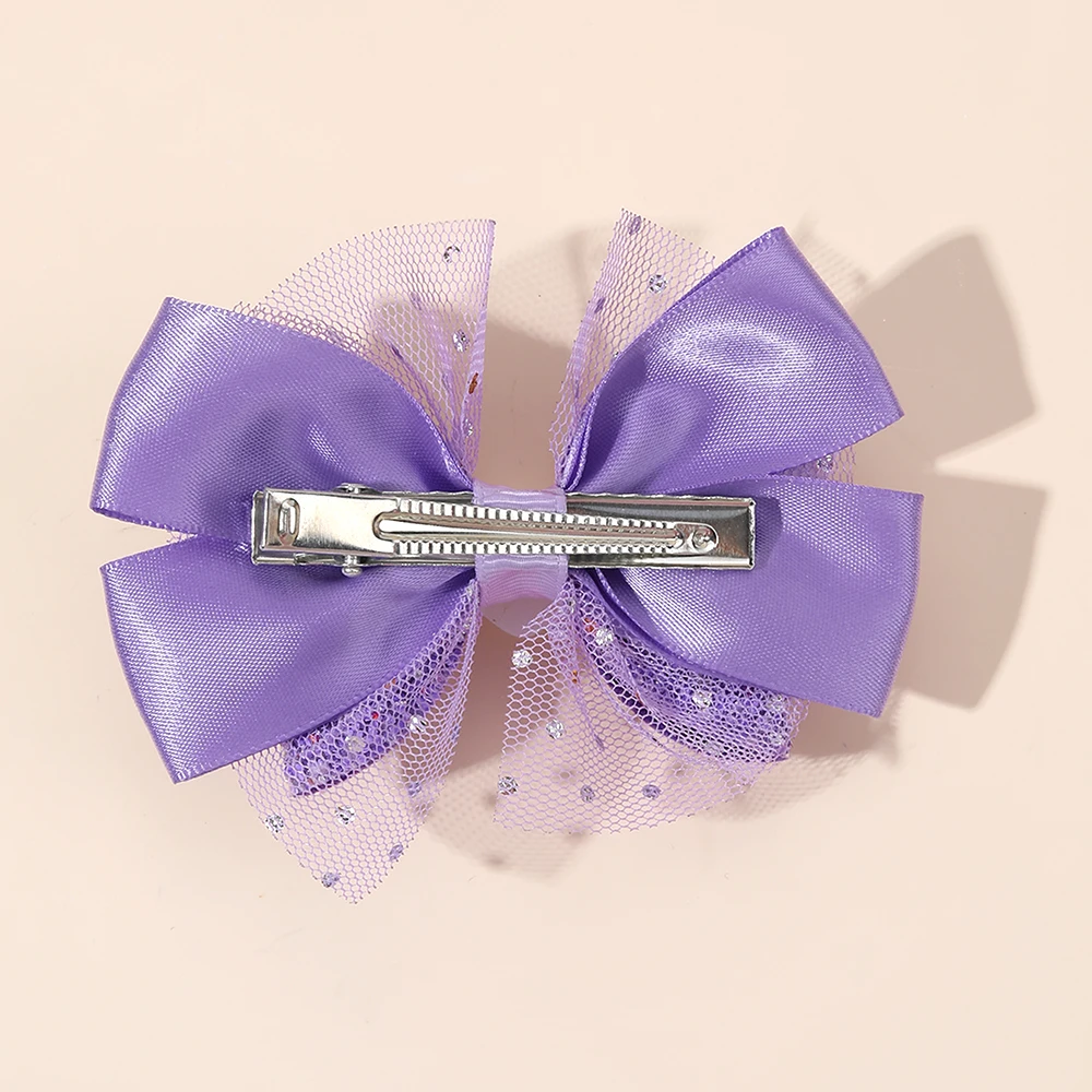 2 قطعة مقاطع الشعر القوس الشيفون العصرية للفتيات شبكة نقطة دبابيس الشعر بريق ثلاثة الطبقات Bownot باريت الأطفال أغطية الرأس اكسسوارات #3