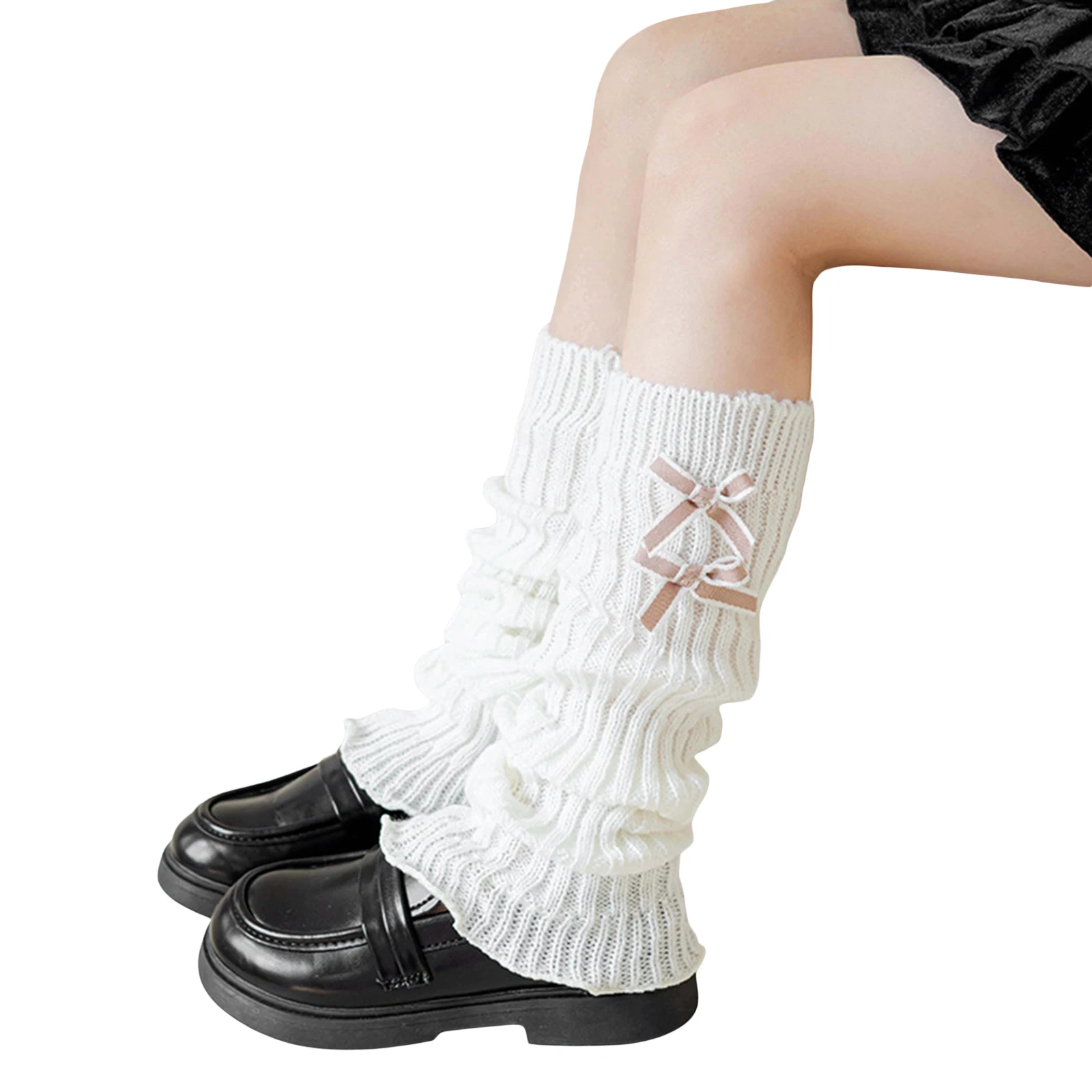 جوارب كاواي لتدفئة الساق للفتيات، جوارب طويلة قابلة للتمدد مع أقواس للأطفال #4