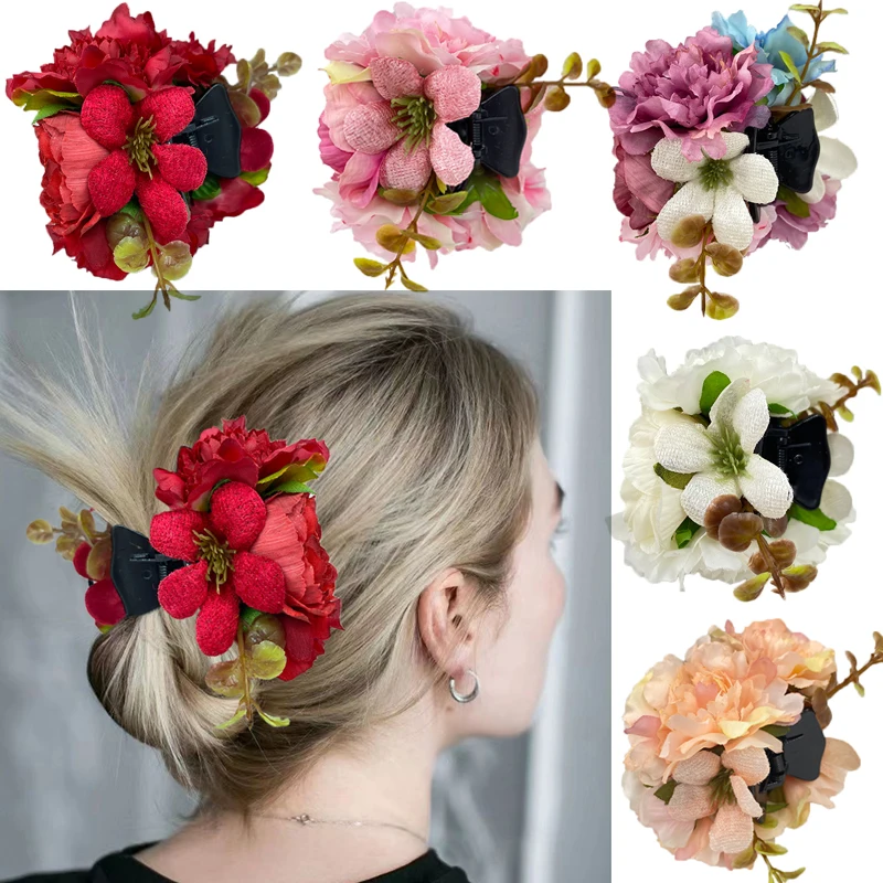 Fabric Rose Flower Claw Clips For Women Girls Hair Clip Barrette Sweet Flowers Fashion Grab Shark Clip Hair Clamps Accessories