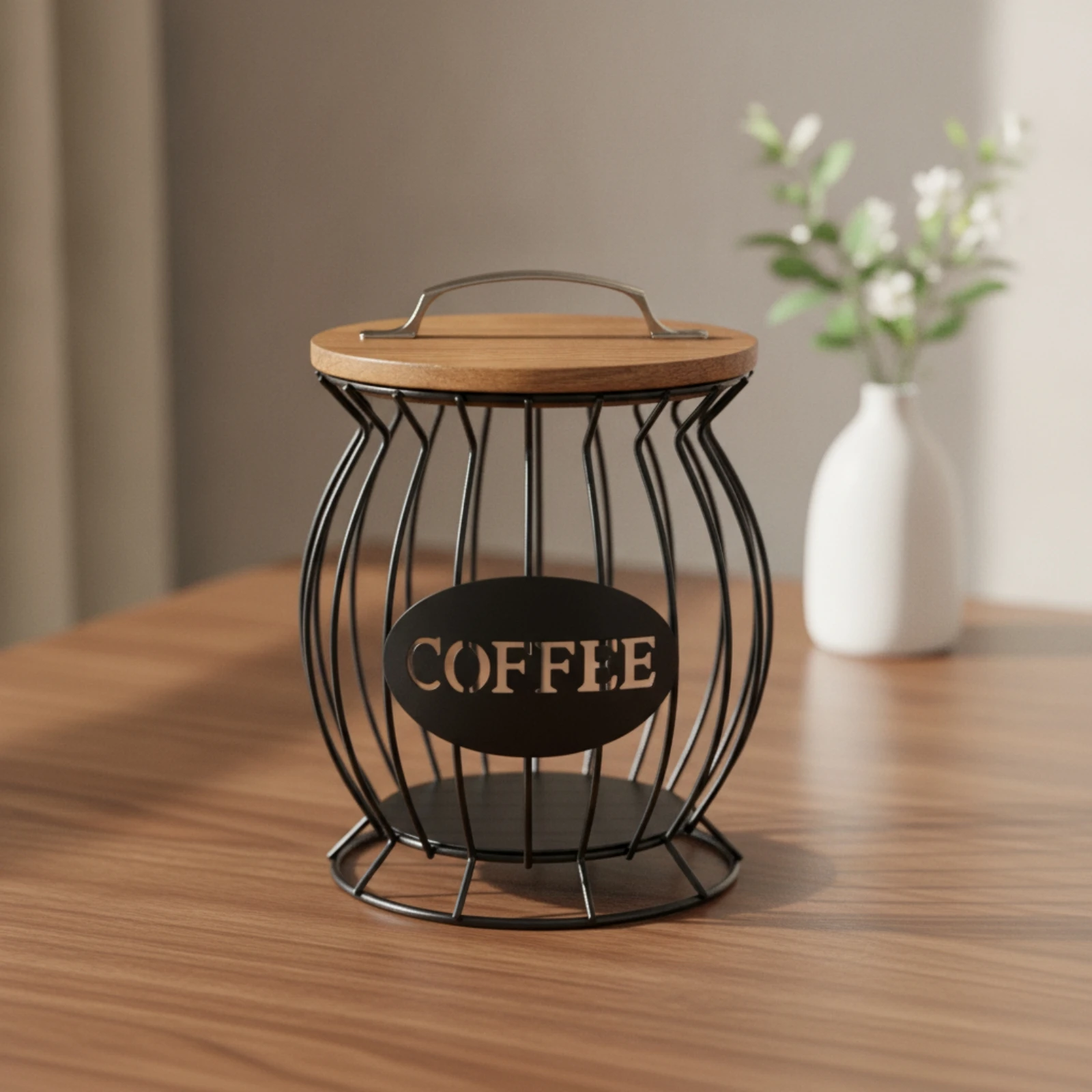 Wire Basket with Front Panel Industrial Coffee Pod Holder Coffee Capsule Organizer Rustic Compact for Kitchen Counter