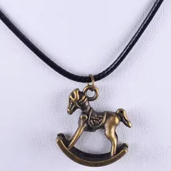 22*19Mm Vintage Bronze Antique Rocking Horse Pendant Necklace Women Wax Cord Rope Necklace Jewelry Fashion Alloy Jewellery