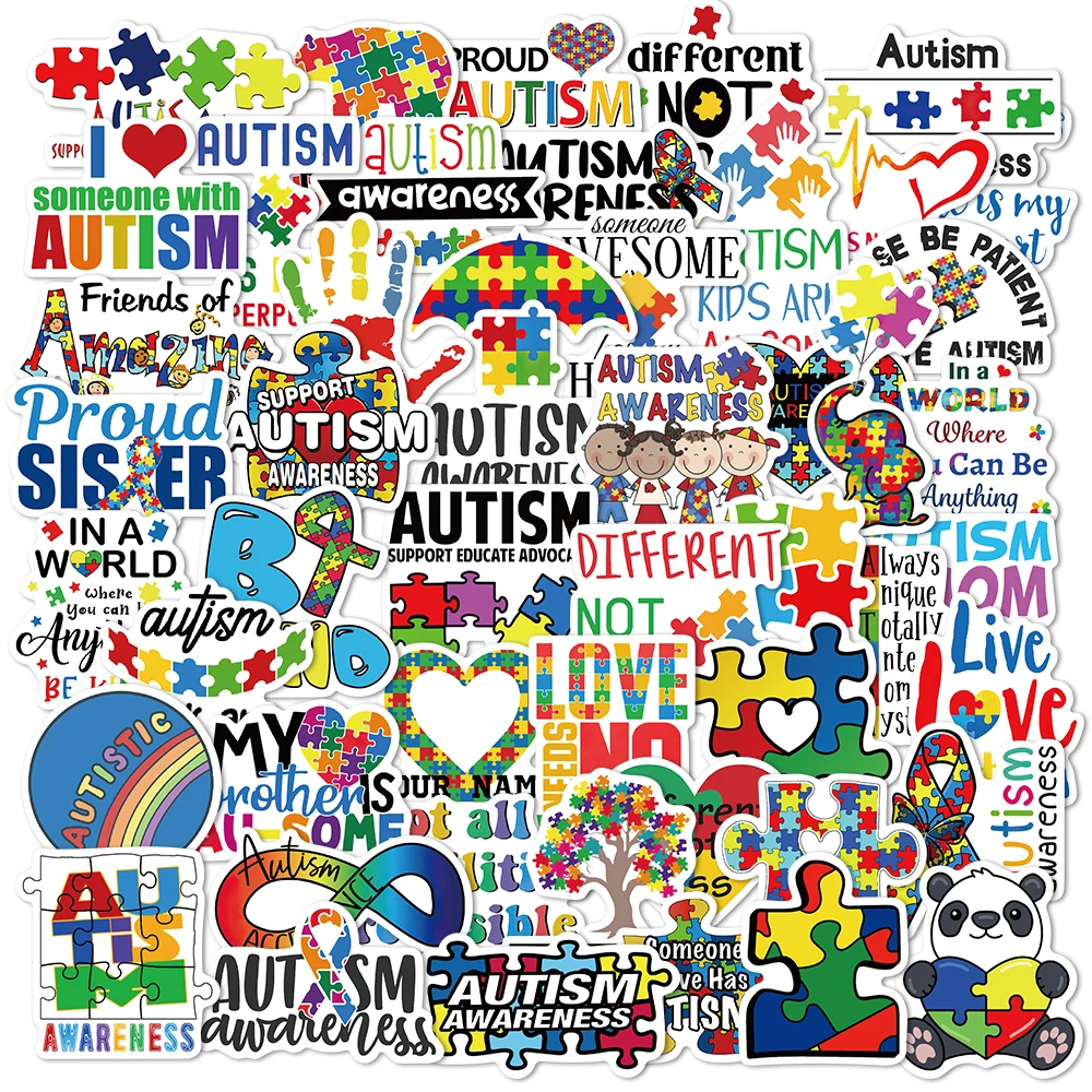 50PCS World Autism Awareness Day Stickers Focus on Children with Autism Luggage Fridge Guitar DIY Stickers Classic Kids Toy