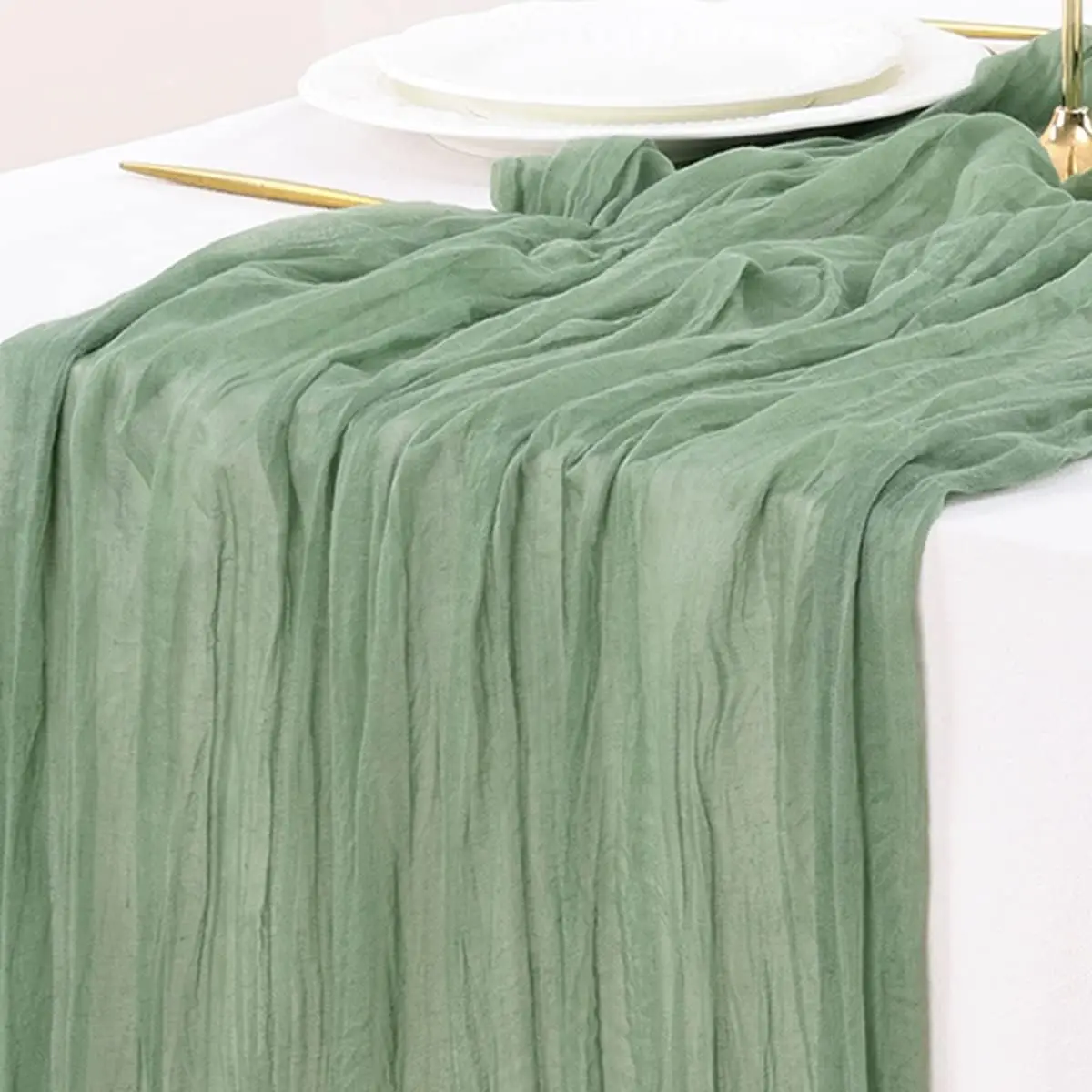 15pcs Sage Green Easter St Patricks Day Cheesecloth Table Runner Boho Rustic Gauze 120 inch 10FT Cheese Cloth Runner