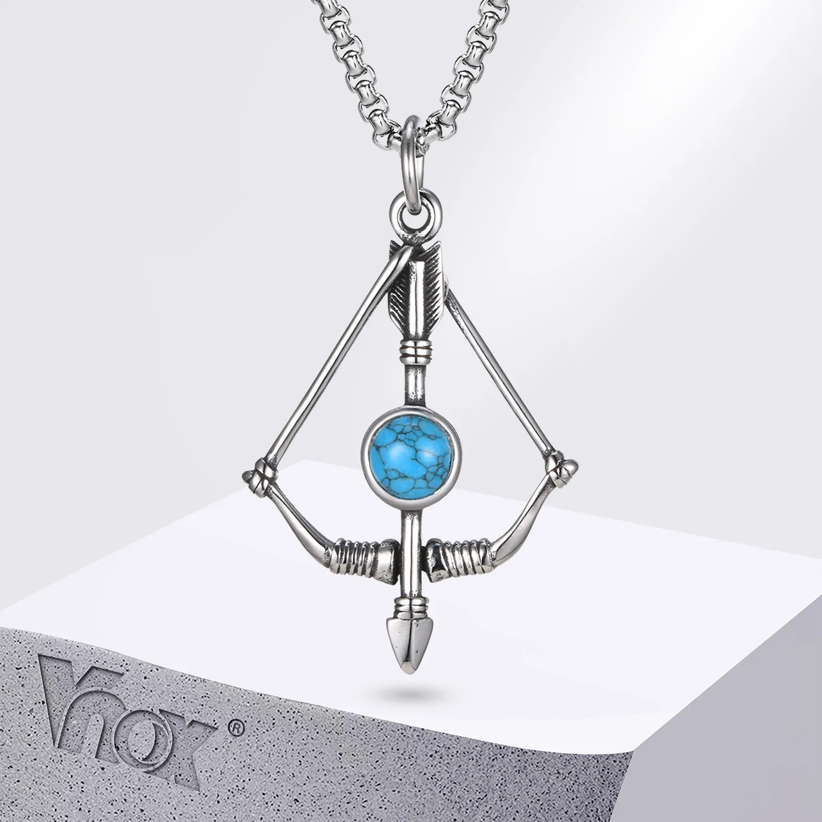 Vnox Vintage Men's Bow And Arrow Necklace, Stainless Steel  Archery Sagittarius Pendant Necklace with Box Chain